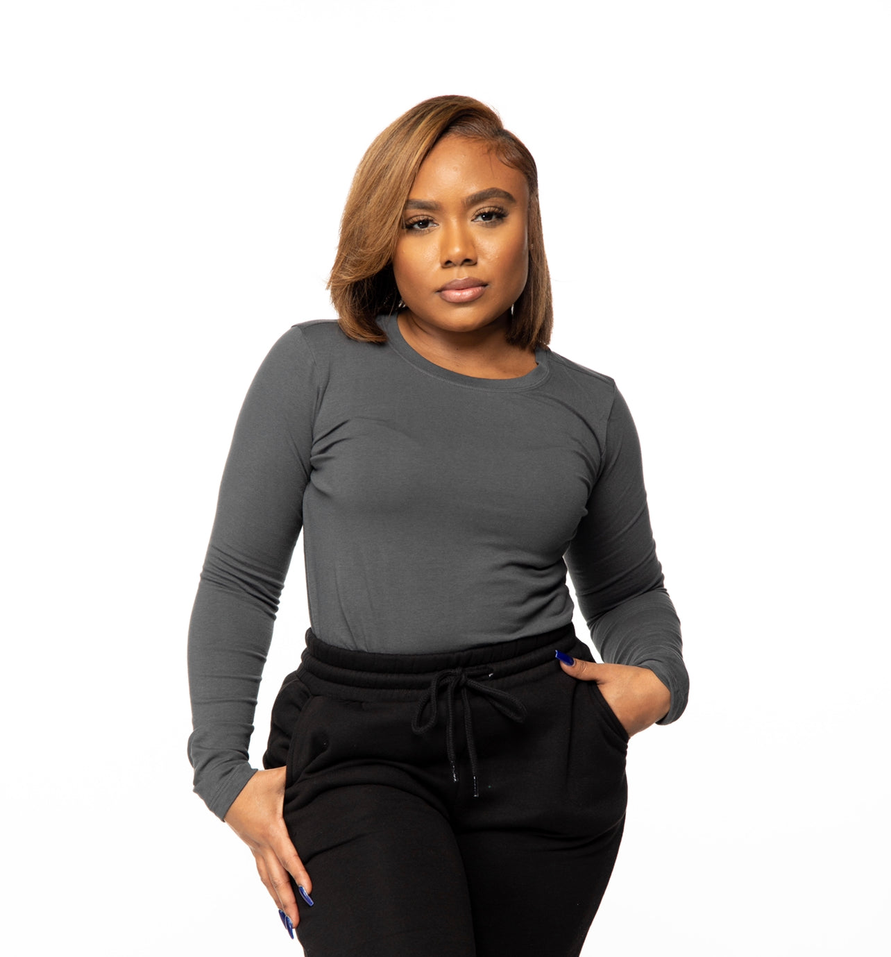 Round Neck Long Sleeve Top/Reg - Chris Nicole Collection