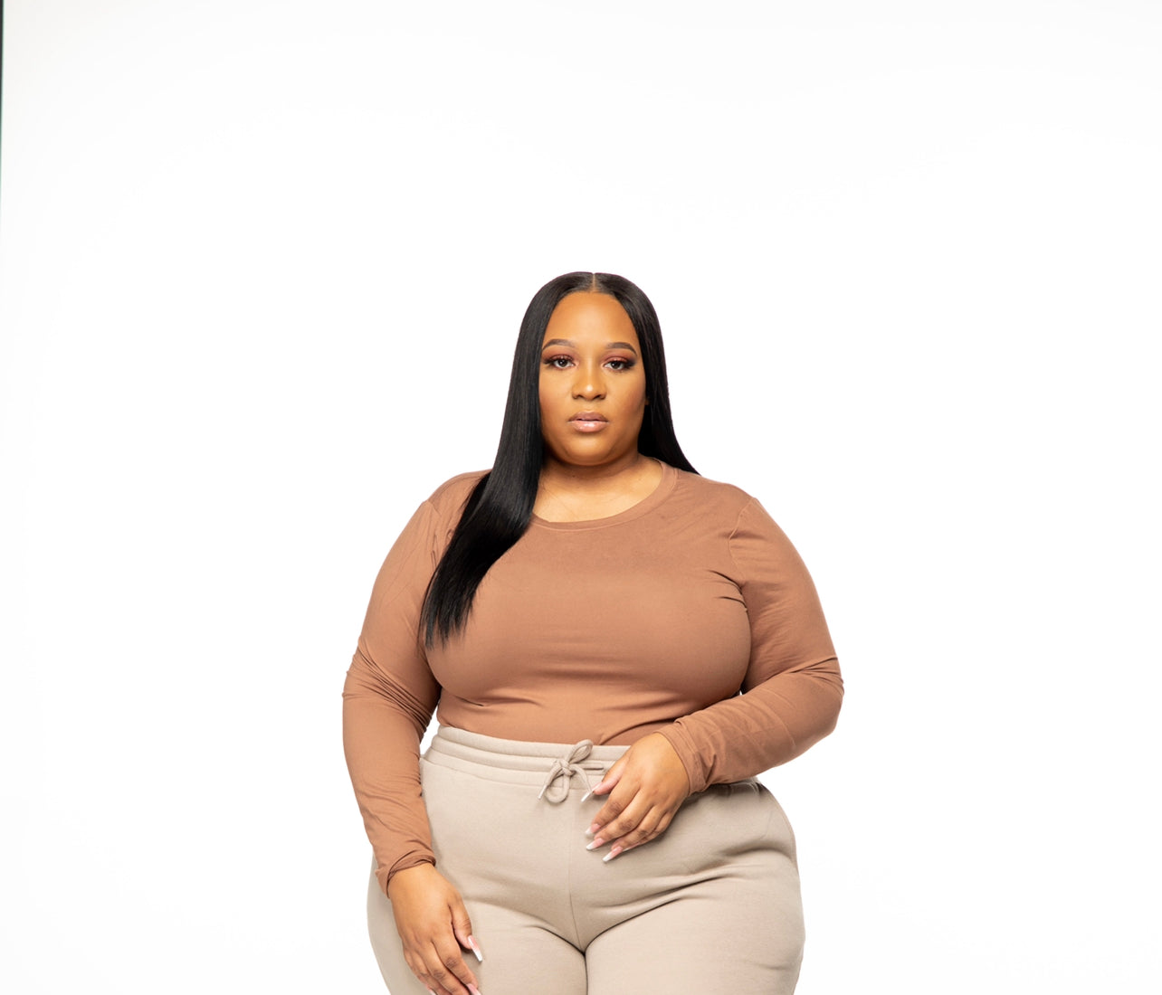 Scoop Neck Long Sleeve Top/Plus - Chris Nicole Collection